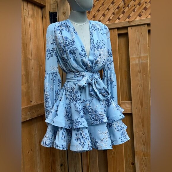 🆕 BRONX & BANCO 🧿 NWOT Bedouin Blue Poppy Tiered Mini Dress - Sz XS US - Picture 4 of 16